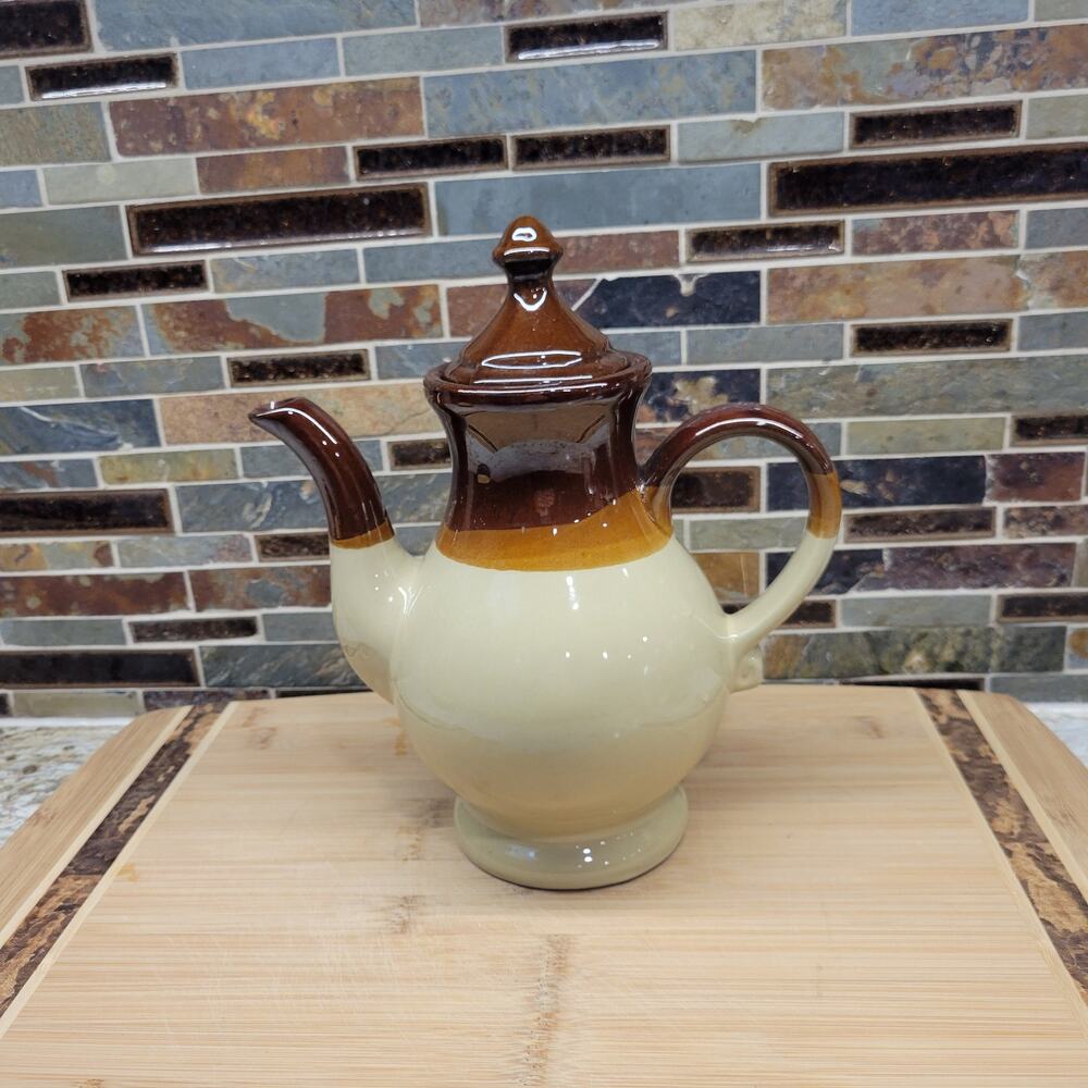 Vintage Interpur Stoneware Coffee Pot Teapot Brown Glaze MCM Cabincore